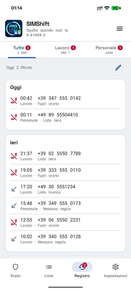 Il registro delle chiamate filtrate, giorno per giorno